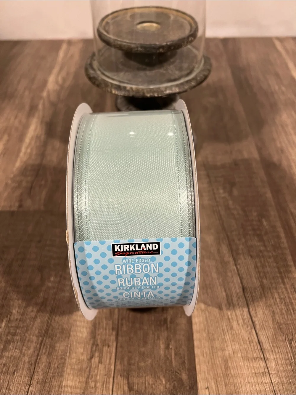 Kirkland Signature Satin Wire-Edged Ribbon in Mint Blue